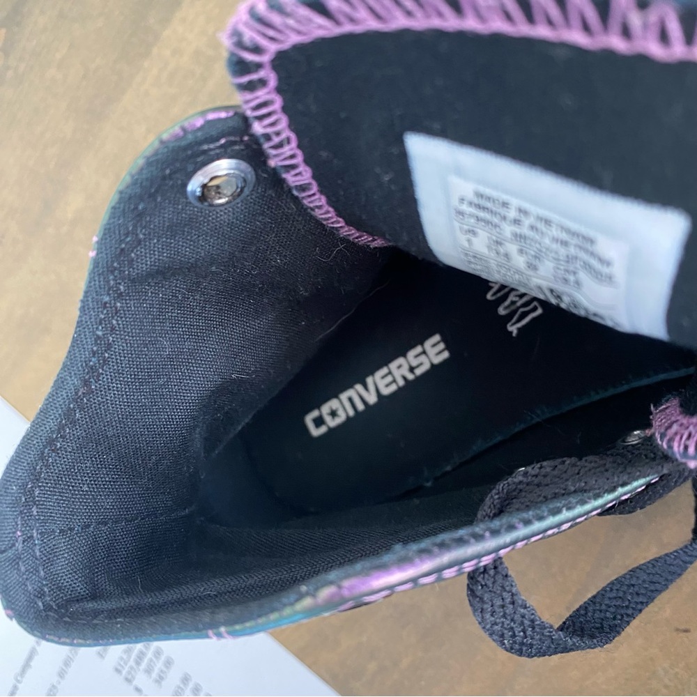 CONVERSE CHUCK TAYLOR ALL STAR PURPLE BLACK IRIDESCENT LEATHER HIGH TOP SHOES - Picture 10 of 11